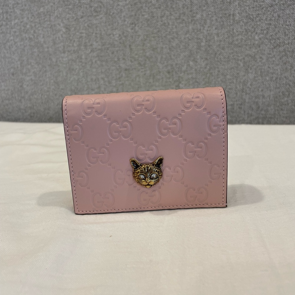 Pink Guccissima Cat Card Case